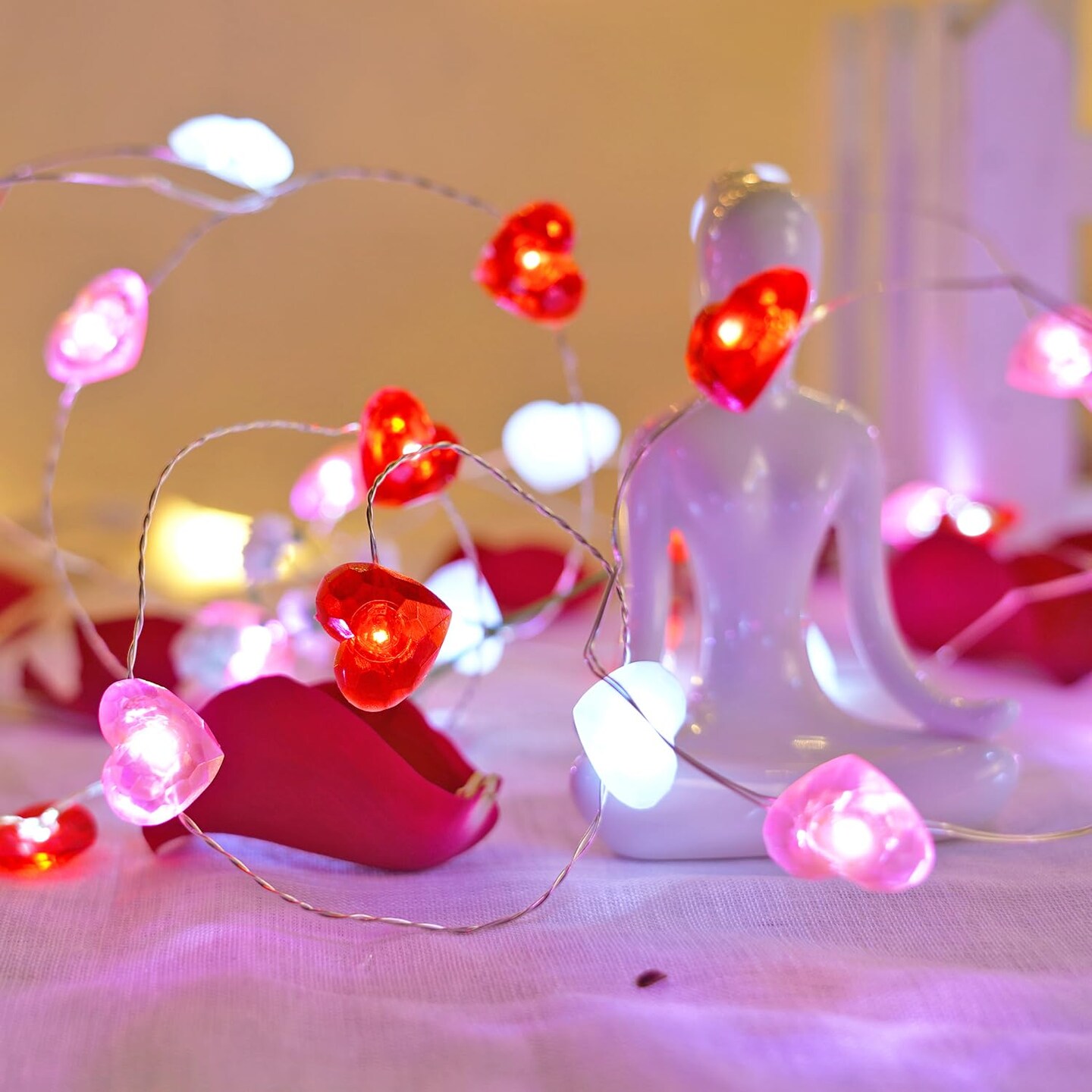 Libreath Valentines Day Decor 10 ft 40 LEDs Red White Pink Heart String Lights Battery Operated Garland Valentines Day Lights with Timer Valentines Day Decorations for The Home Indoor Mother&#x27;s Day