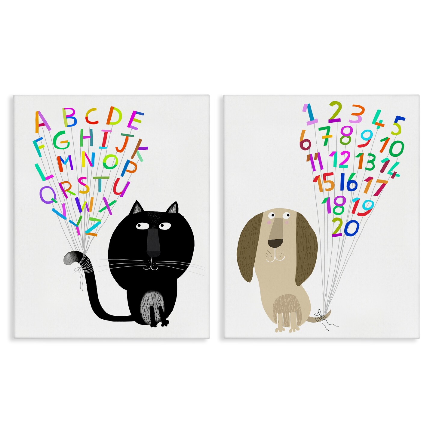 Stupell Industries Cat Dog Alphabet Numbers 2 pc Canvas Wall Art Set Design by Carla Daly