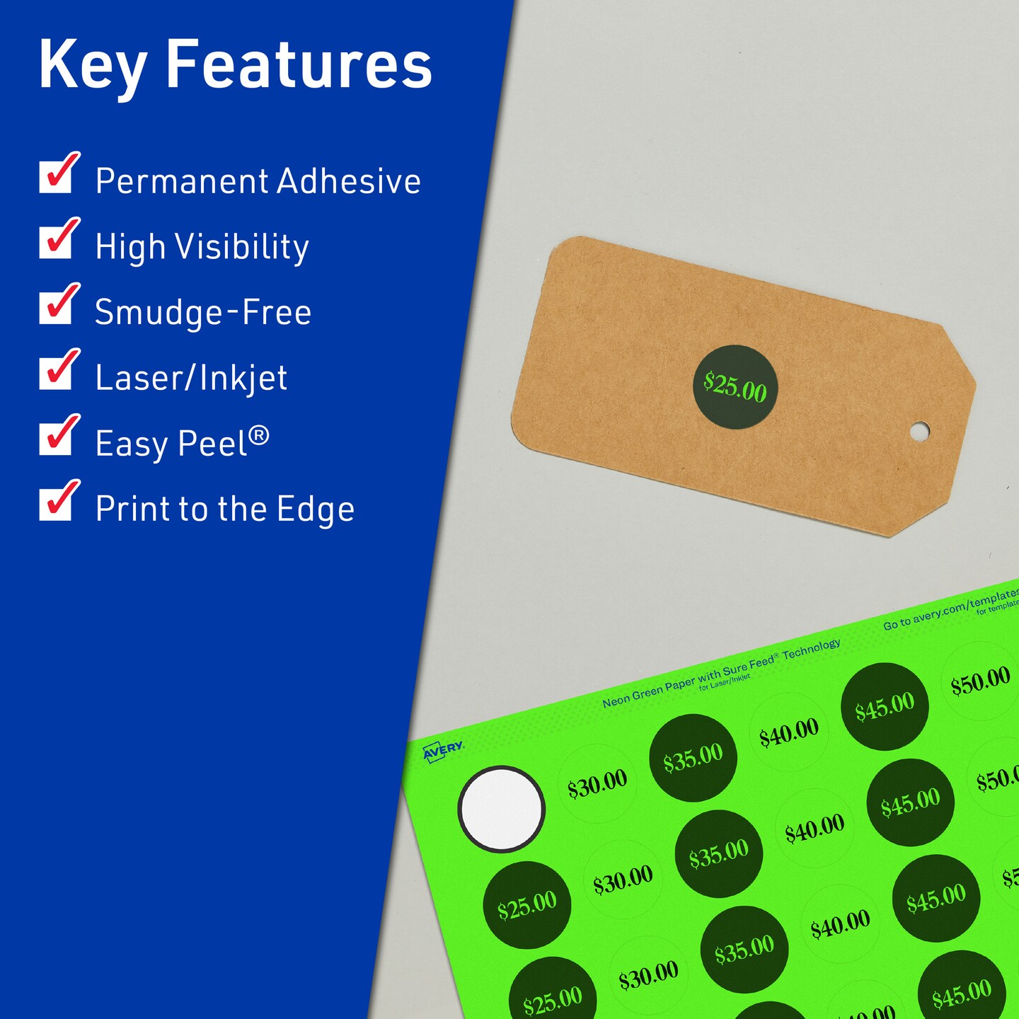 Avery Neon Green Paper Labels, 1&#x22; Diameter Round
