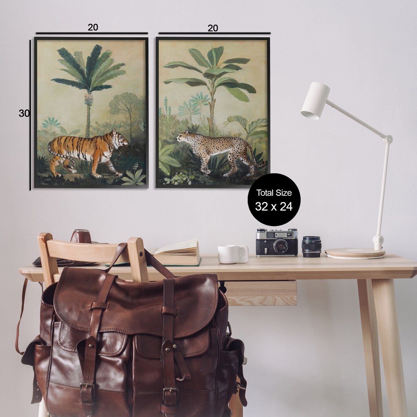 Stupell Industries Tiger Cheetah Jungle Forest 2 pc Framed Giclee Wall Art Set Design by Julia Purinton