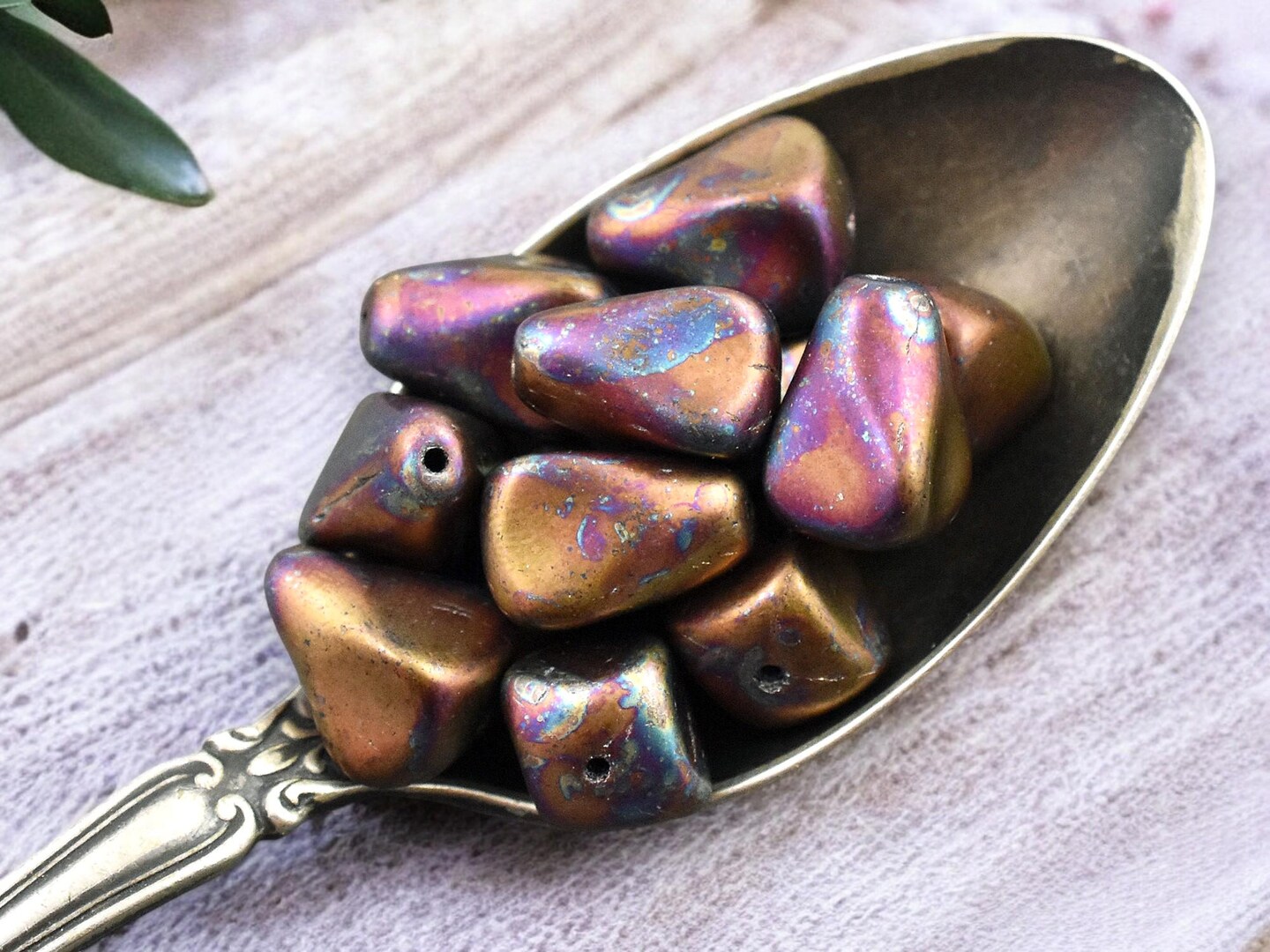 *12* 13x12mm Bronze Raku Vintage Style Drop Beads