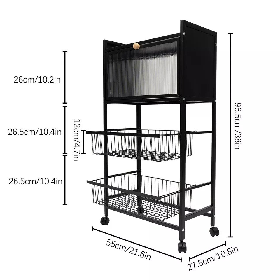 4 Tier Rolling Kitchen Organizer Shelf Storage Cabinet Microwave Coffee Station