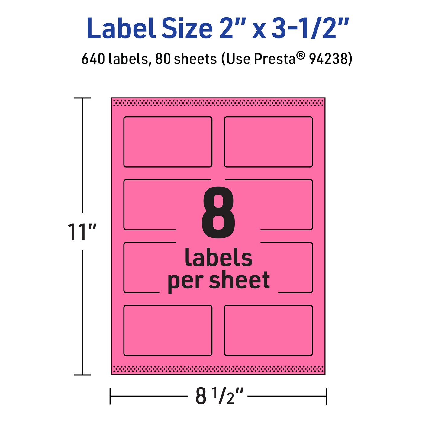 Avery Bright Pink Paper Labels, 2&#x22; x 3.5&#x22; Rectangle