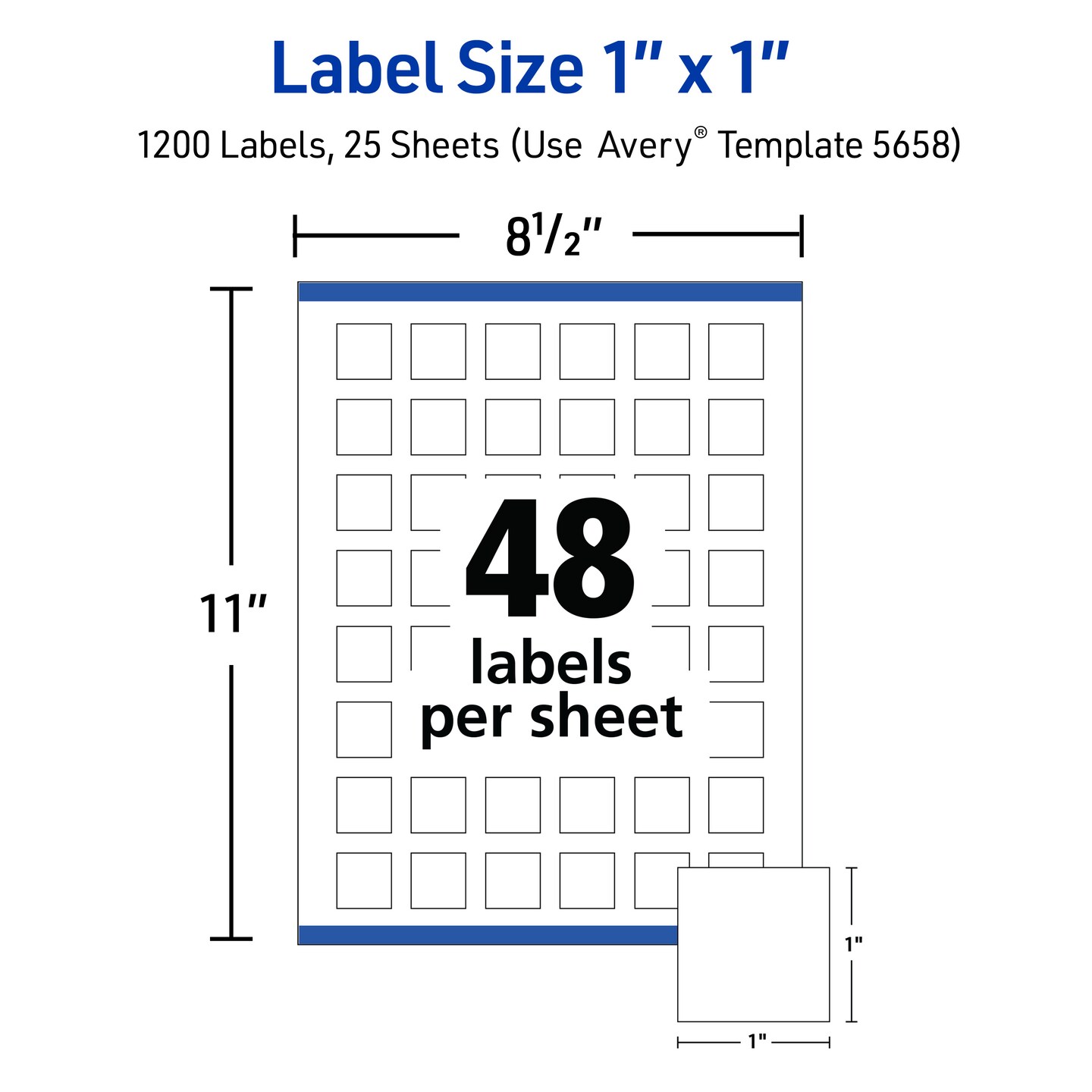 Avery Printable Square Labels with Sure Feed, 1" x 1", Matte White, Permanent Adhesive, Laser & Inkjet Printers, 1,200 Blank Labels (5658)