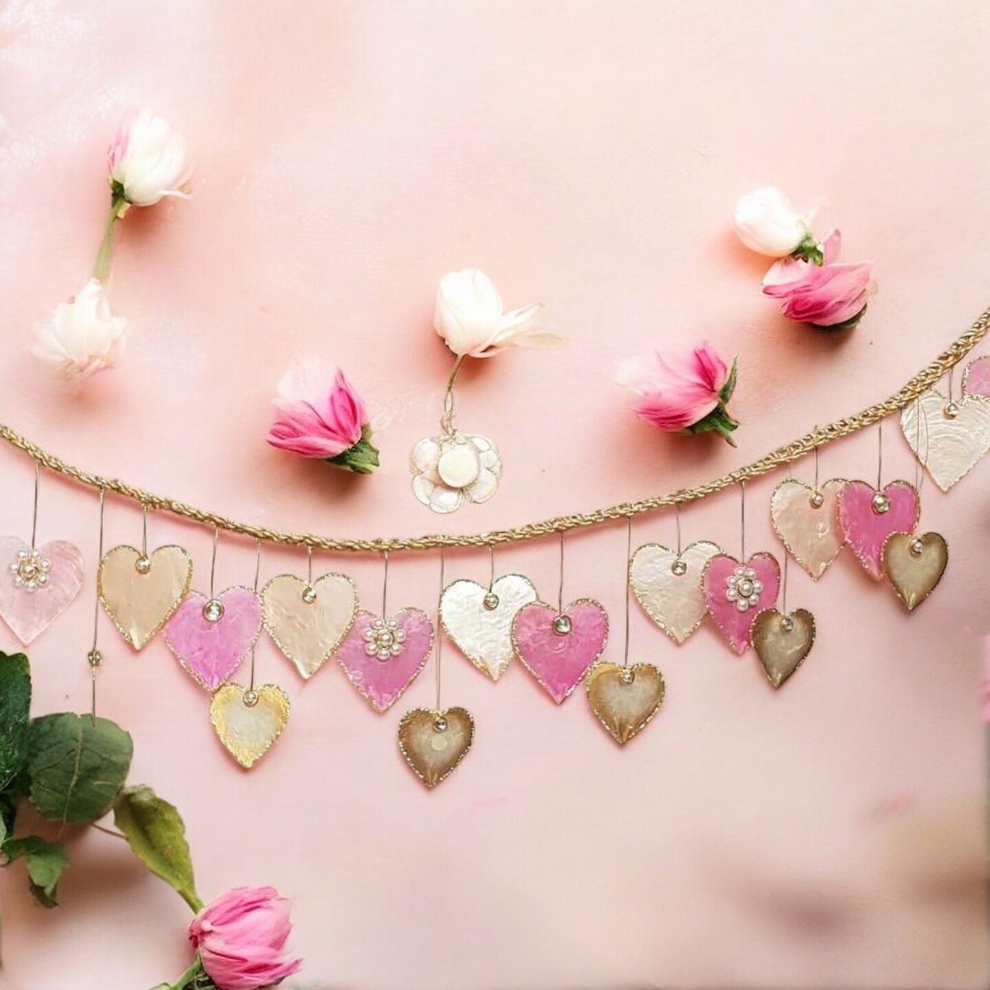 Jeweled Hearts Capiz Garland - Valentine&#x27;s Day and Wedding Decor