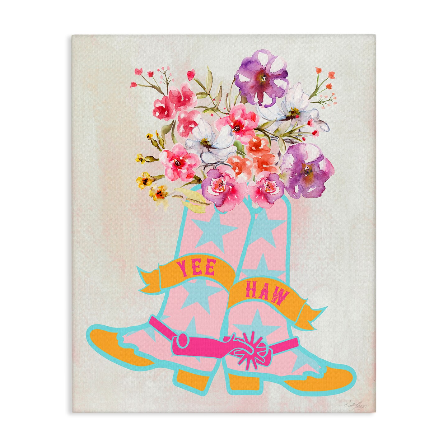 Stupell Industries Yee Haw Floral Cowgirl Canvas Wall Art Design by Stella Chang