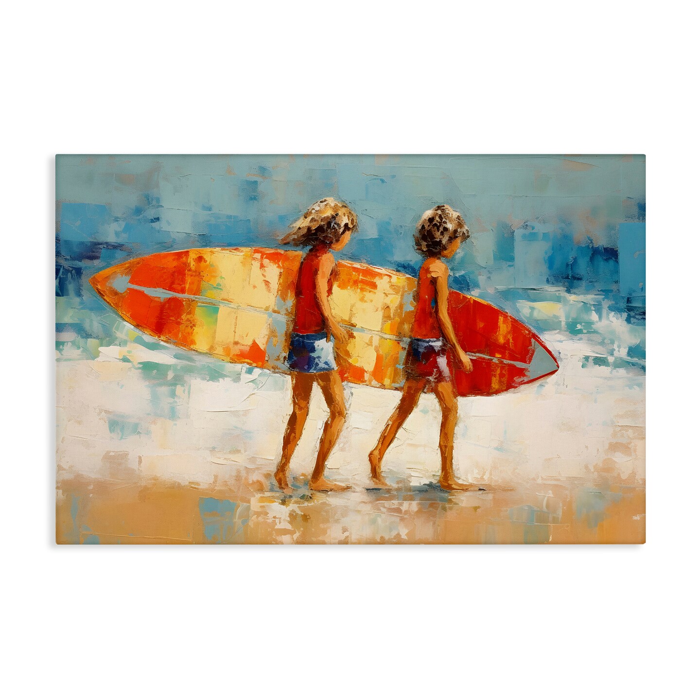 Stupell Industries Kids Holding Surfboard Canvas Wall Art Design by Petal Prints Design
