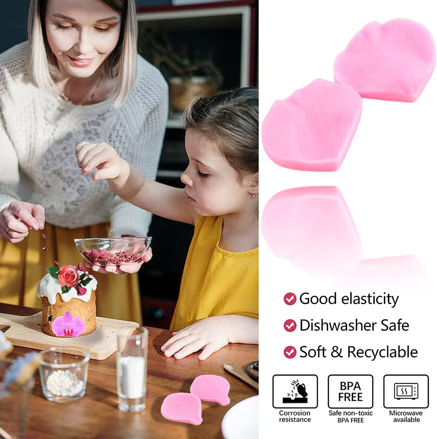 Gumpaste Flower Silicone Veining Mold Fondant Rose Veined Mold Gum Paste Peony Flower Mold Orchid Rose Leaf Molds For Sugar Cake Decorating Cupcake Topper Candy Polymer Clay Set Of 6