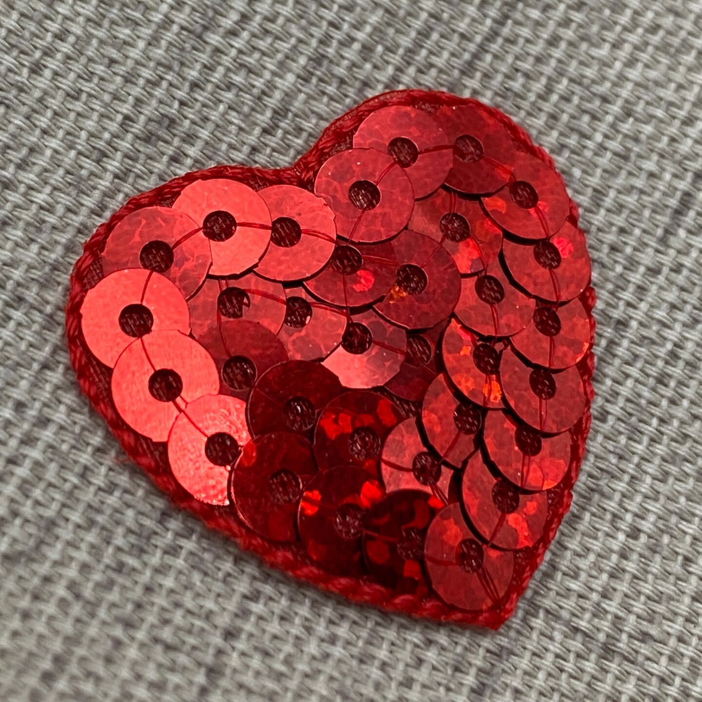 Set of 3, 1&#x22; Small Red Sequin Heart, Valentine, Embroidered, Iron on Patch