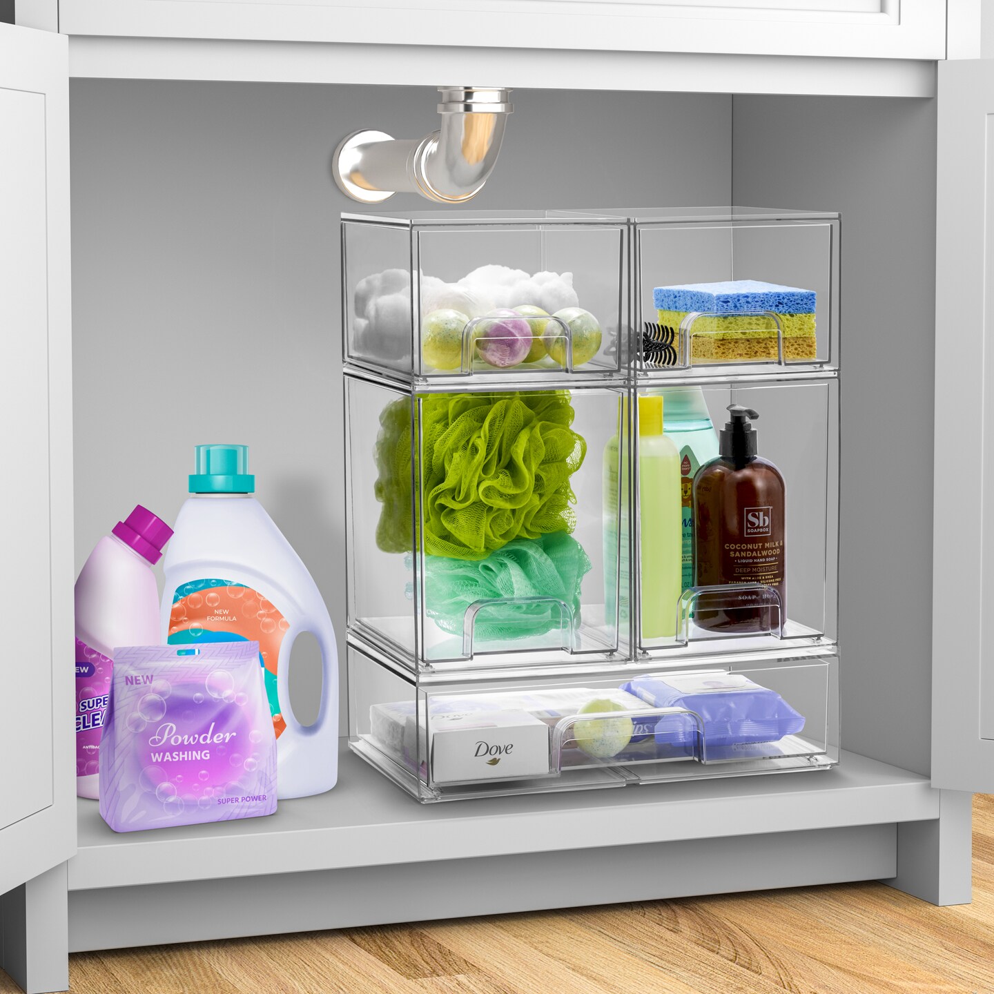 Sorbus Acrylic Storage Containers with Pull-Out Drawers - 4 Pack, 2 Variety Sizes Clear Stackable Storage Bins Set