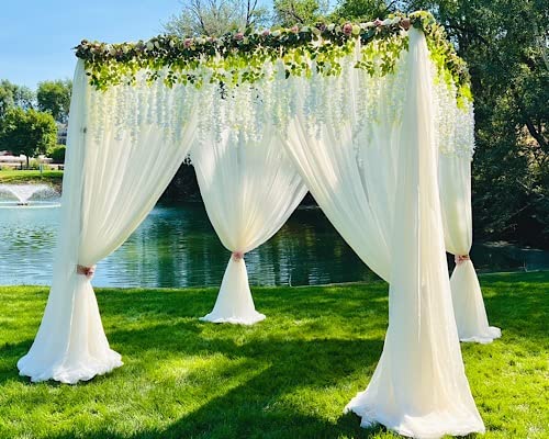 Artificial Wisteria Vine Hanging Rattan Garland Silk Flower for Wedding Party Home Garden Outdoor Ceremony Floral Décor, White