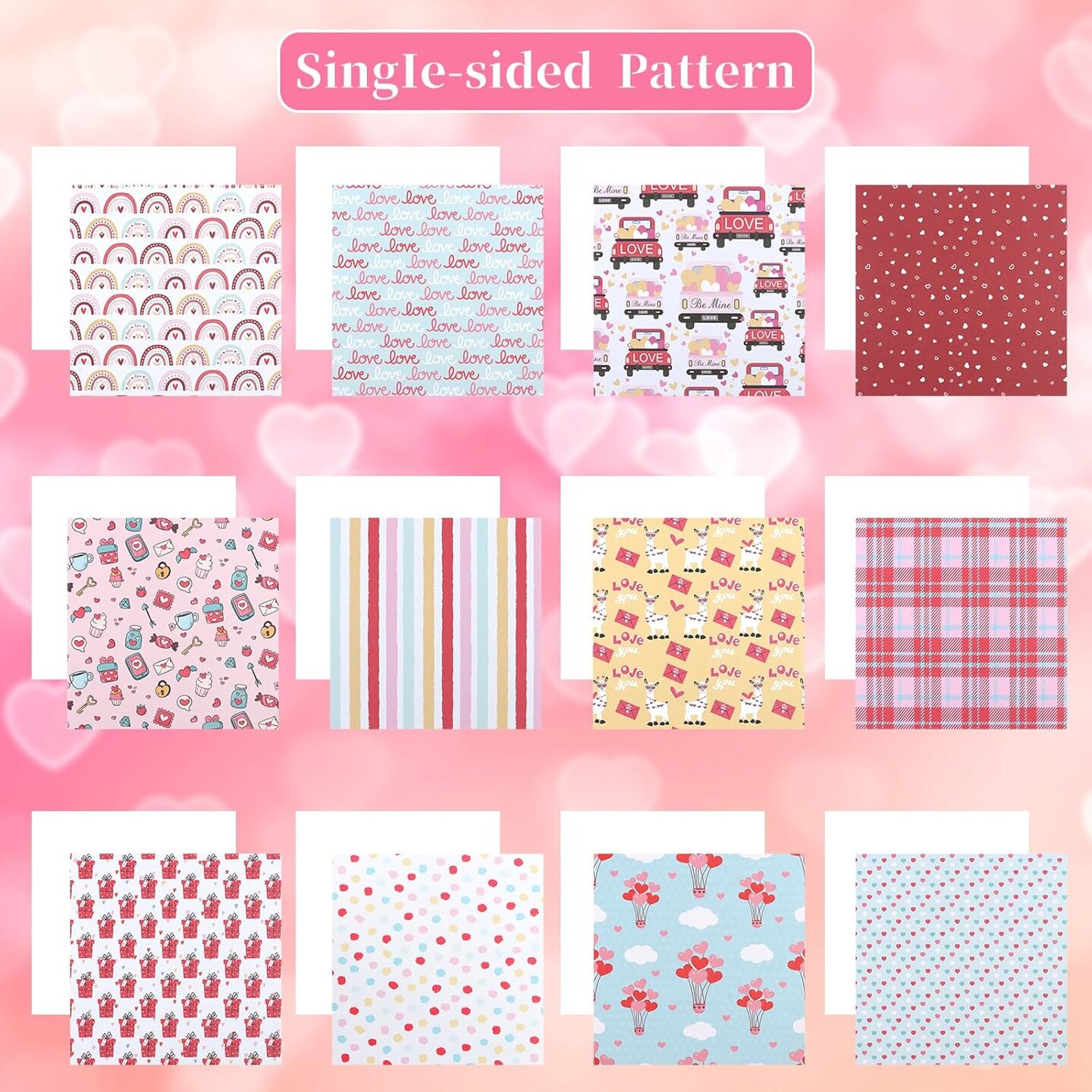 24 Sheets Valentine&#x27;s Day Scrapbook Paper Pad&#xFF0C;Heart Love Red Pattern Folded Single-Sided Paper for DIY Craft Paper Photo Album Card Making,6 x 6 Inch