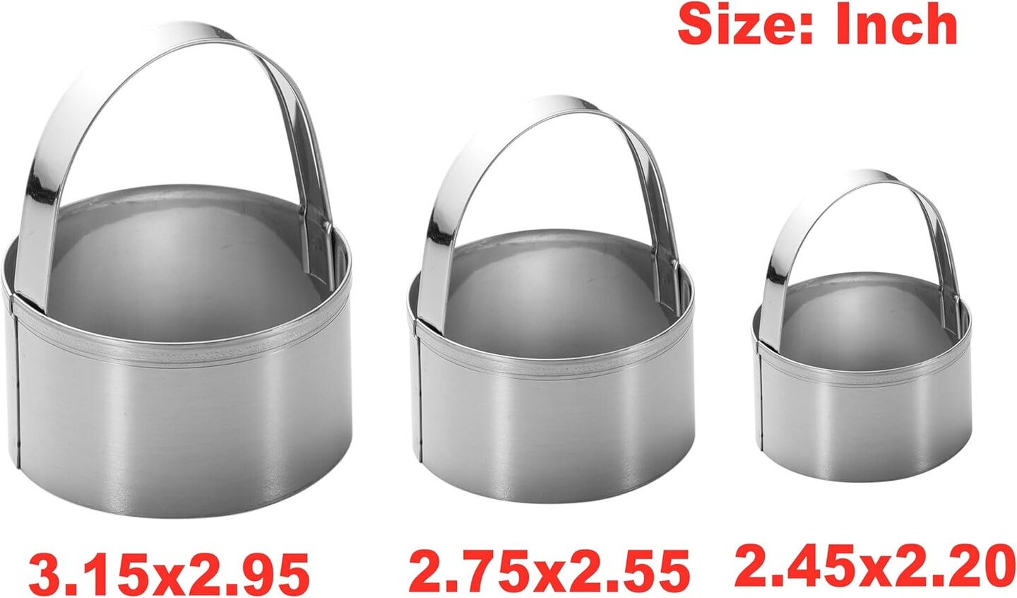 3 Pieces Round Biscuit Cutter with Handle Stainless Steel Round Circle Doughnut Cutter Baking Mold