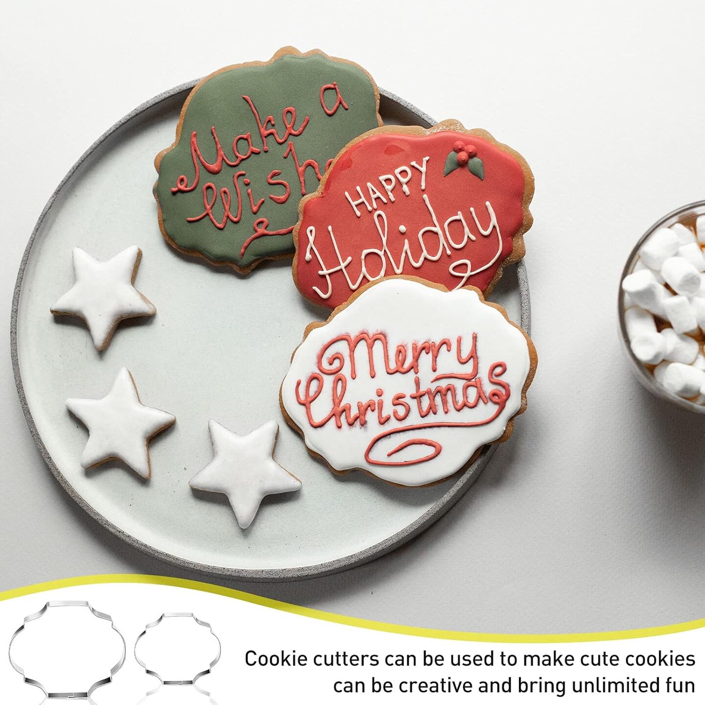 10-Piece Plaque Frame Cookie Cutter Set Stainless Steel &#x26; 6 Sugar Pins