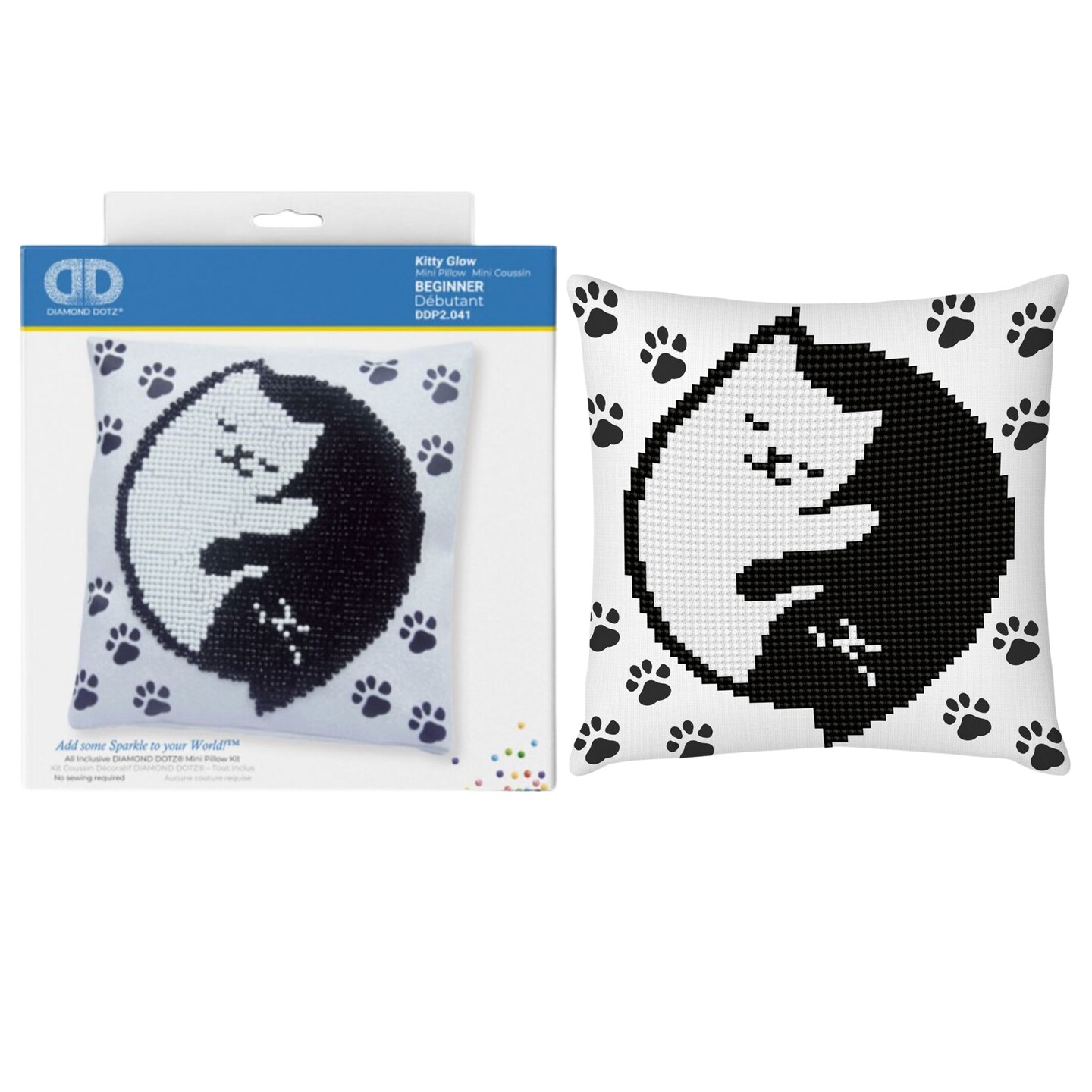 Diamond Dotz Kitty Glow Mini Pillow Cat Diamond Painting Kits for Adults - Diamond Art Kits a Relaxing Creative Craft Kit with Dotz Gems 7"x7"