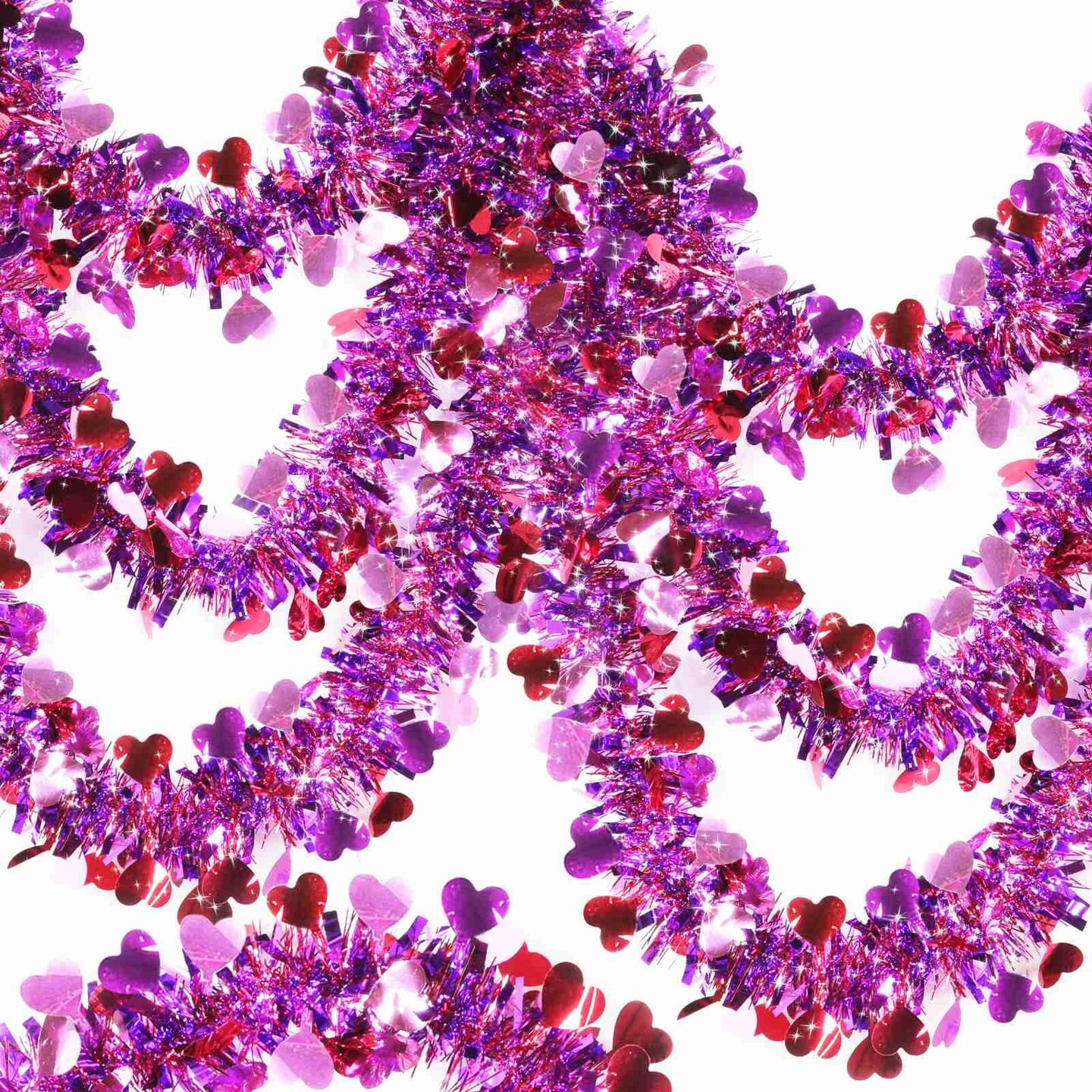 TURNMEON 33 Feet Valentines Day Decorations Heart Tinsel Garland, Red Pink Purple Metallic Garland Valentines Day Garland Decorations for Tree Home Indoor Outdoor Wedding Hanging Galentine's Day Decor