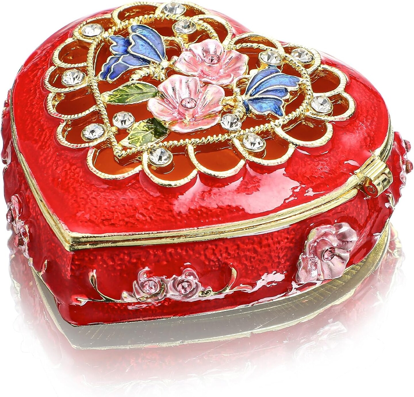 Vintage Heart Trinket Box Small Hinged Trinket Boxes Red Jewelry Trinket Box Jeweled Ring Box Gift for Girl Women