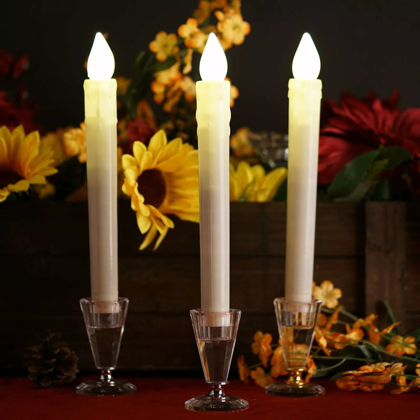 3 Warm White 9-Inch tall LED Taper Flameless Candles Lights Party Centerpieces
