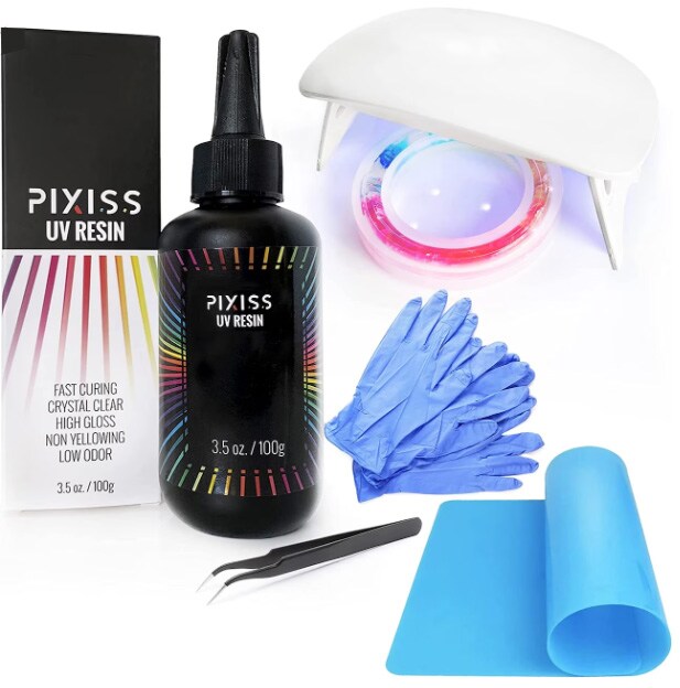 UV Light Resin Clear Epoxy Craft Resin Kit - Pixiss Crystal Clear Hard Type UV Resin Kit with Resin Tape and Accessories