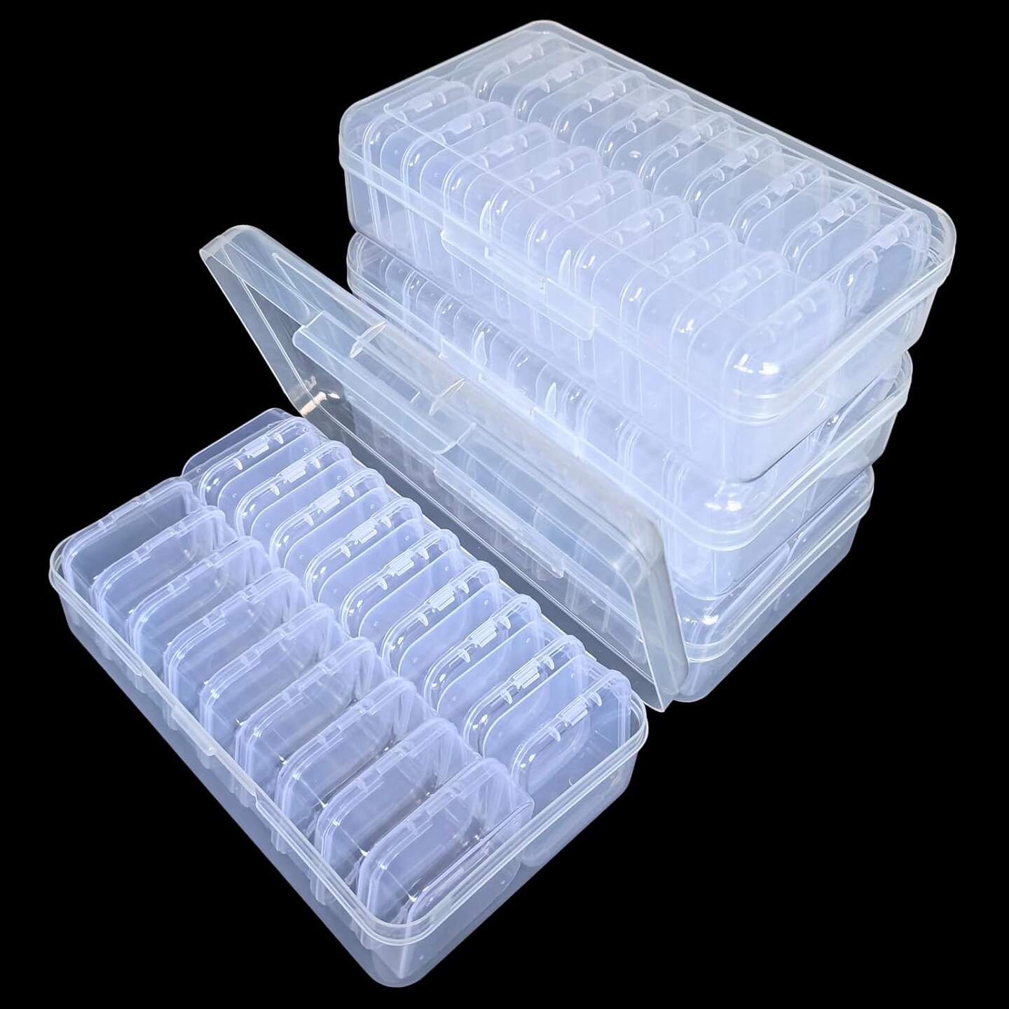 Small Bead Organizers, 76 Pieces Plastic Storage Cases Mini Clear Containers with Hinged Lid and Large Rectangle Organizing Boxes