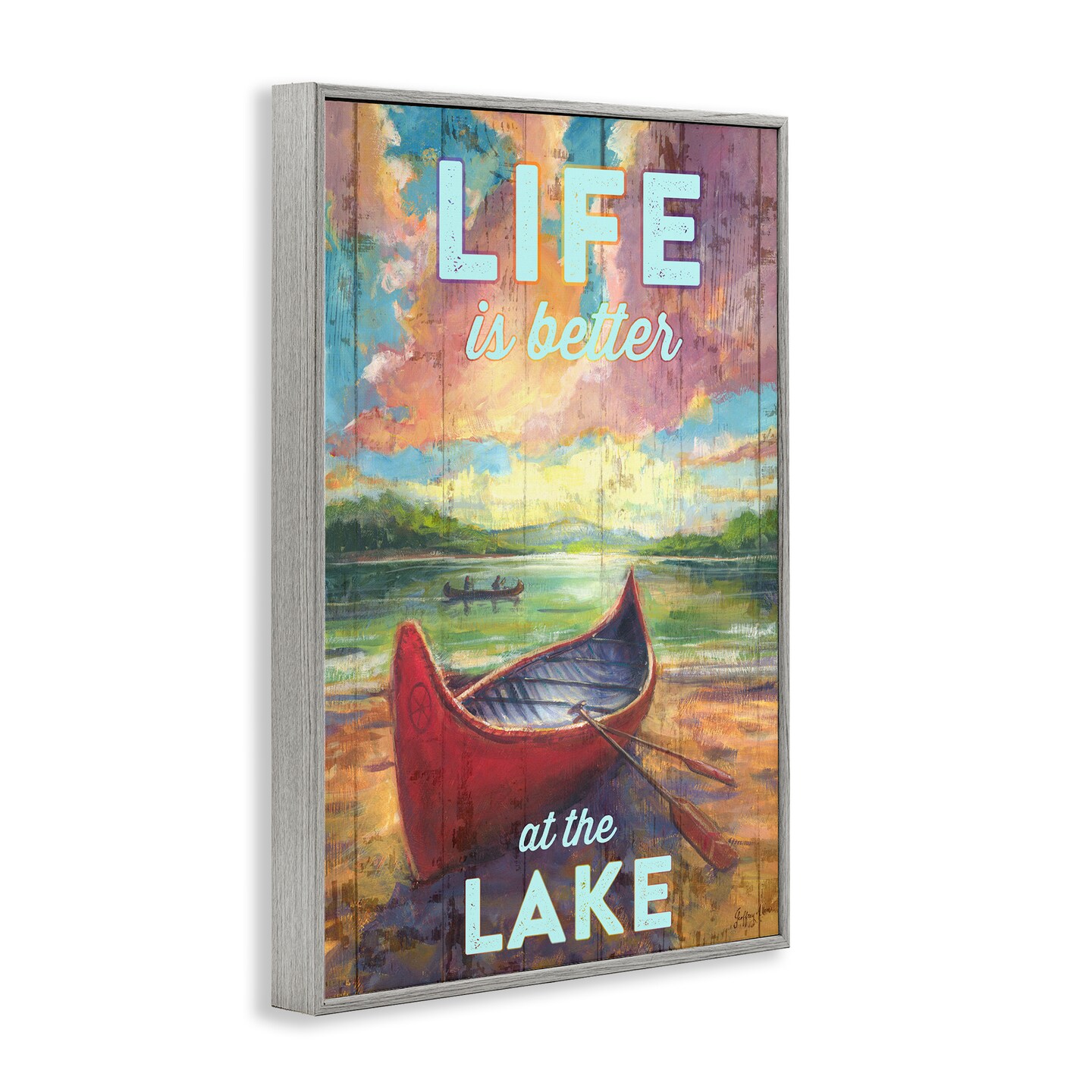 Stupell Industries Life At Lake with Canoe Framed Giclee Wall Art Design by Geoff Allen