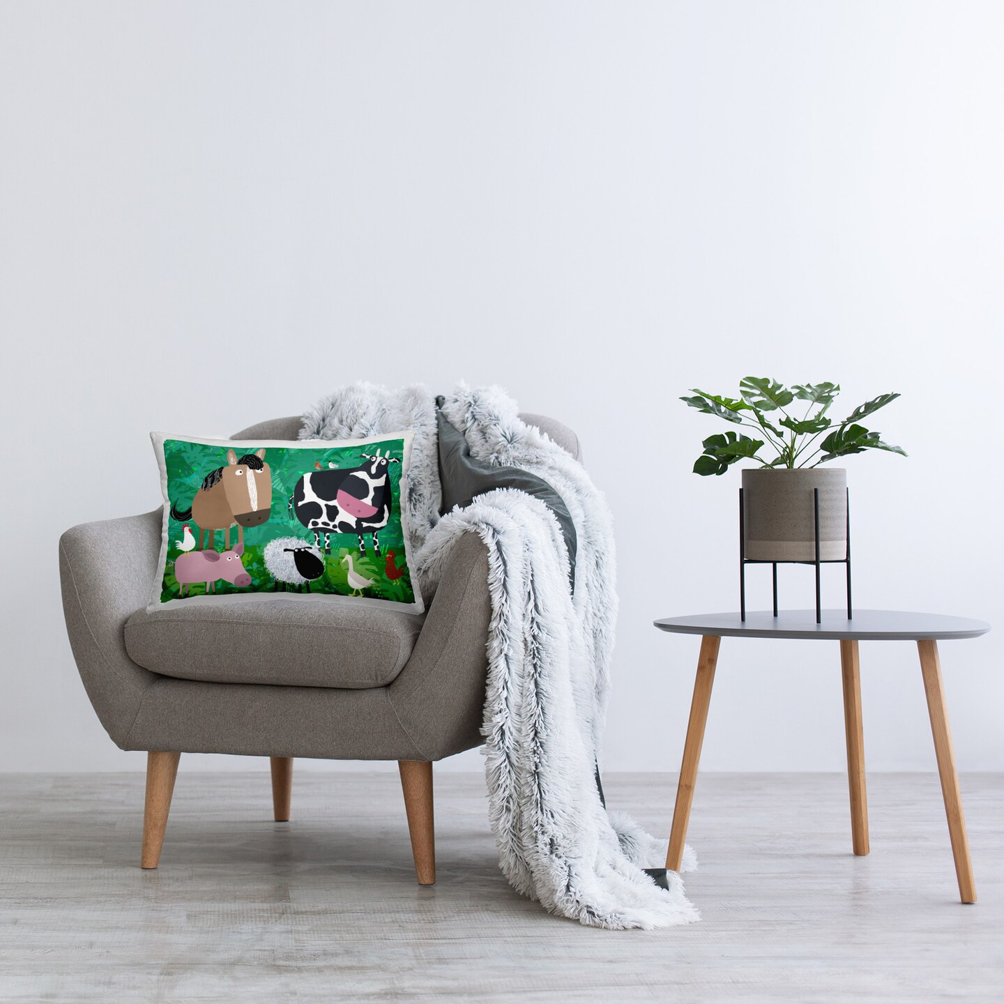Whimsical Farm Animals Design by Carla Daly Throw Pillow 