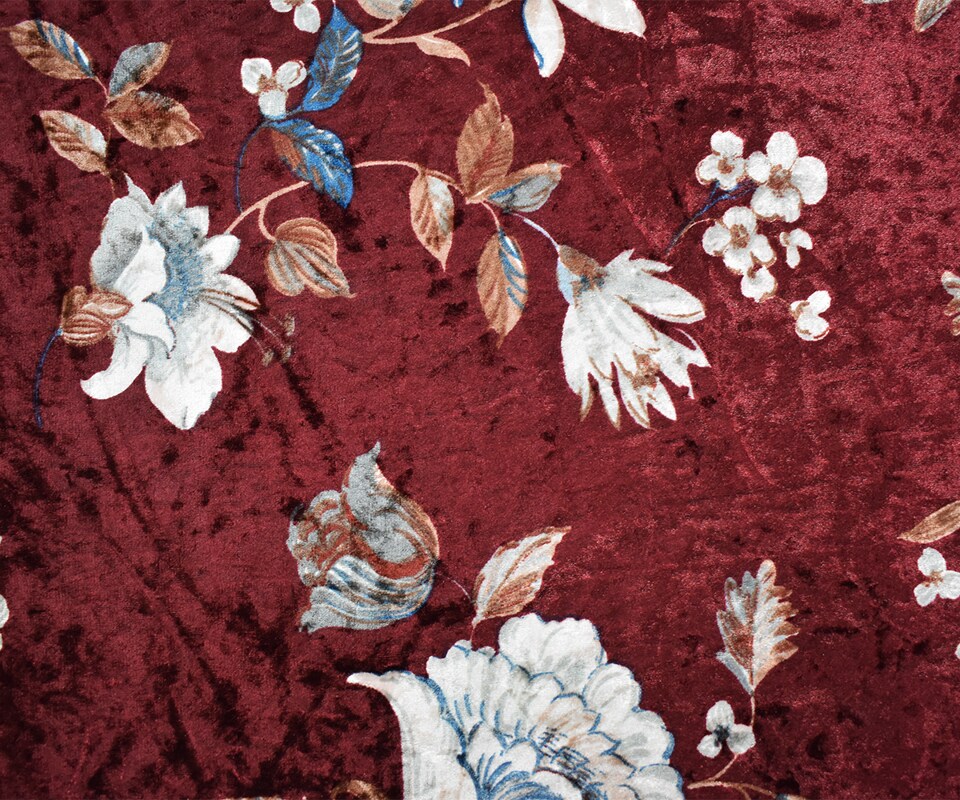 Red-Multi Poly Stretch Floral Printed Crushed Velvet Knit Fabric By the Yard