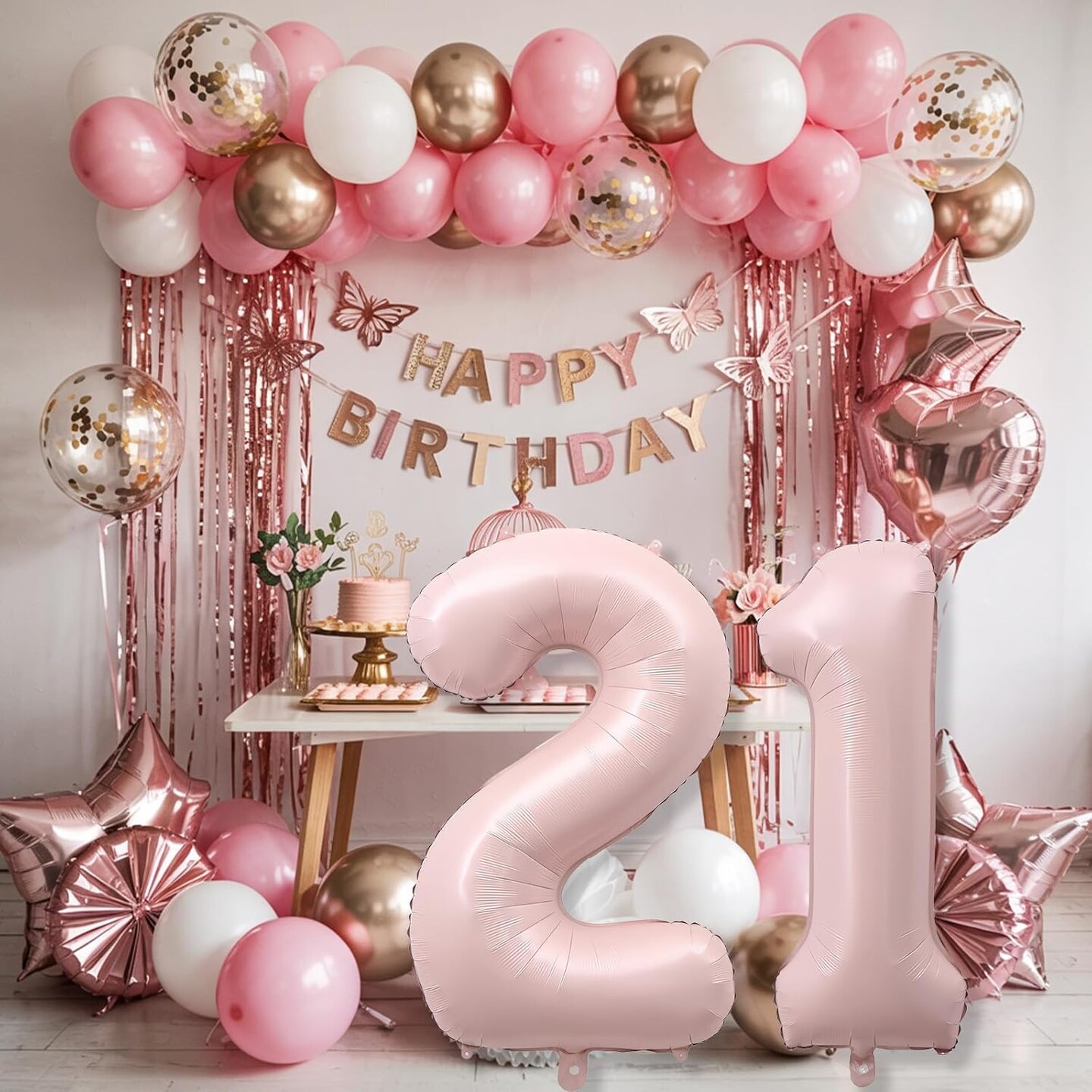 Light Pink 21st Birthday Balloon for Women, 40&#x27;&#x27; Self Inflating Mylar Number 21 Balloons (Pink)