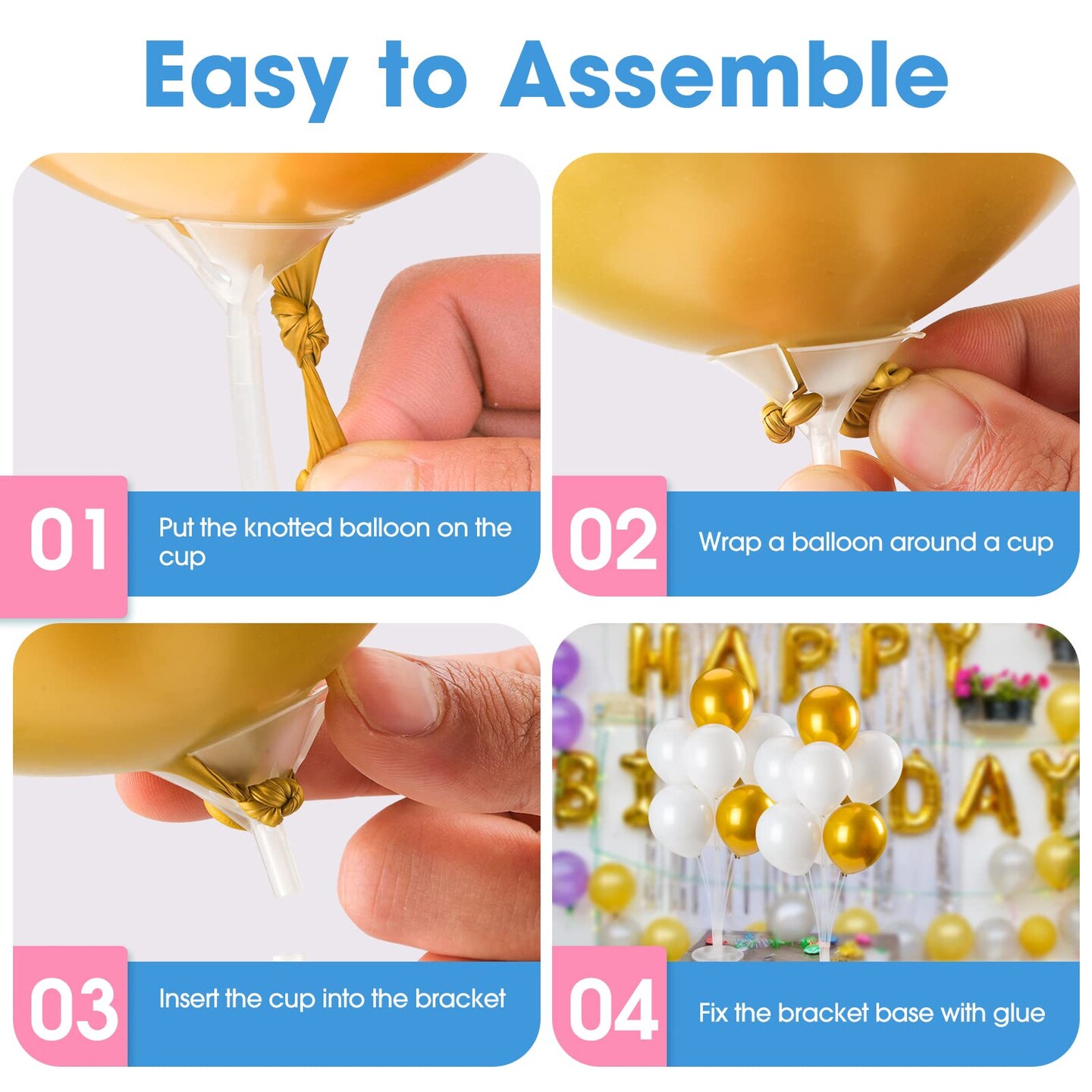 Voircoloria 4 Sets Balloon Stand Kits, Balloon Sticks Holder with Base for Table Graduation Birthday Baby Shower Gender Reveal Party Decorations