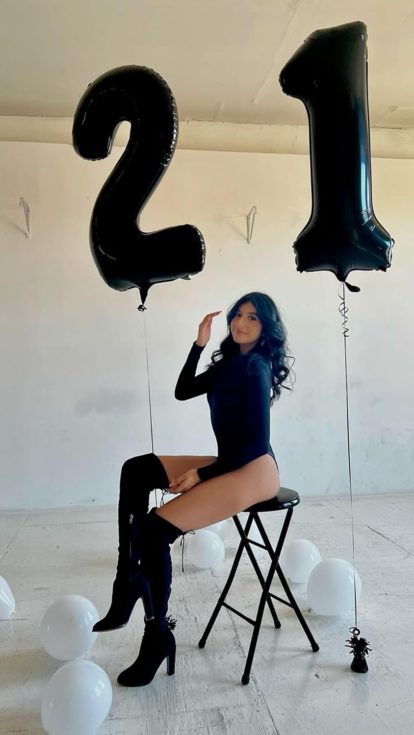 Black Number 21 Balloon 40 inch, 21 Number Balloons, 21st Black Birthday Decorations,(Black)