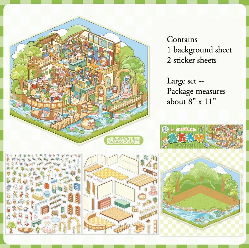 Isometric Sticker Scene, Large Size, 3D Landscape Sticker Activity, Adorabilities