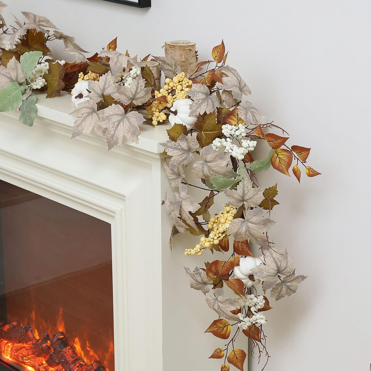6FT Fall Maple Leaf & Pumpkin Garland – Autumn Vine Decoration for Thanksgiving, Halloween, Harvest, Home, Porch, Mantel, Fireplace, Indoor & Outdoor