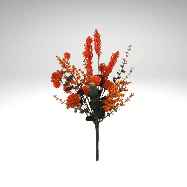 19&#x22; Artificial Orange Fall Mum and Berry Bush &#x2013; Autumn Floral Pick-65175-OR