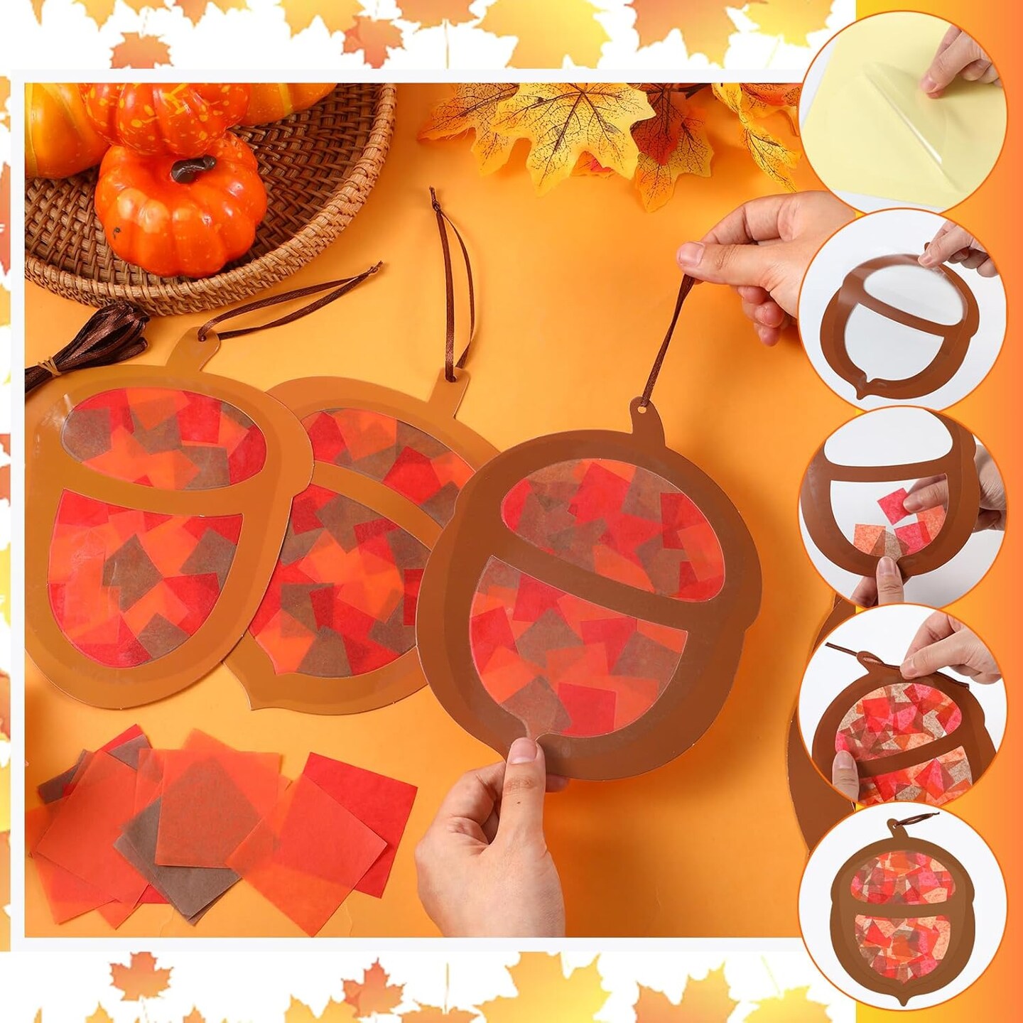 24 Sets Fall Acorn Crafts Kit DIY Tissue Paper Sign Crafts