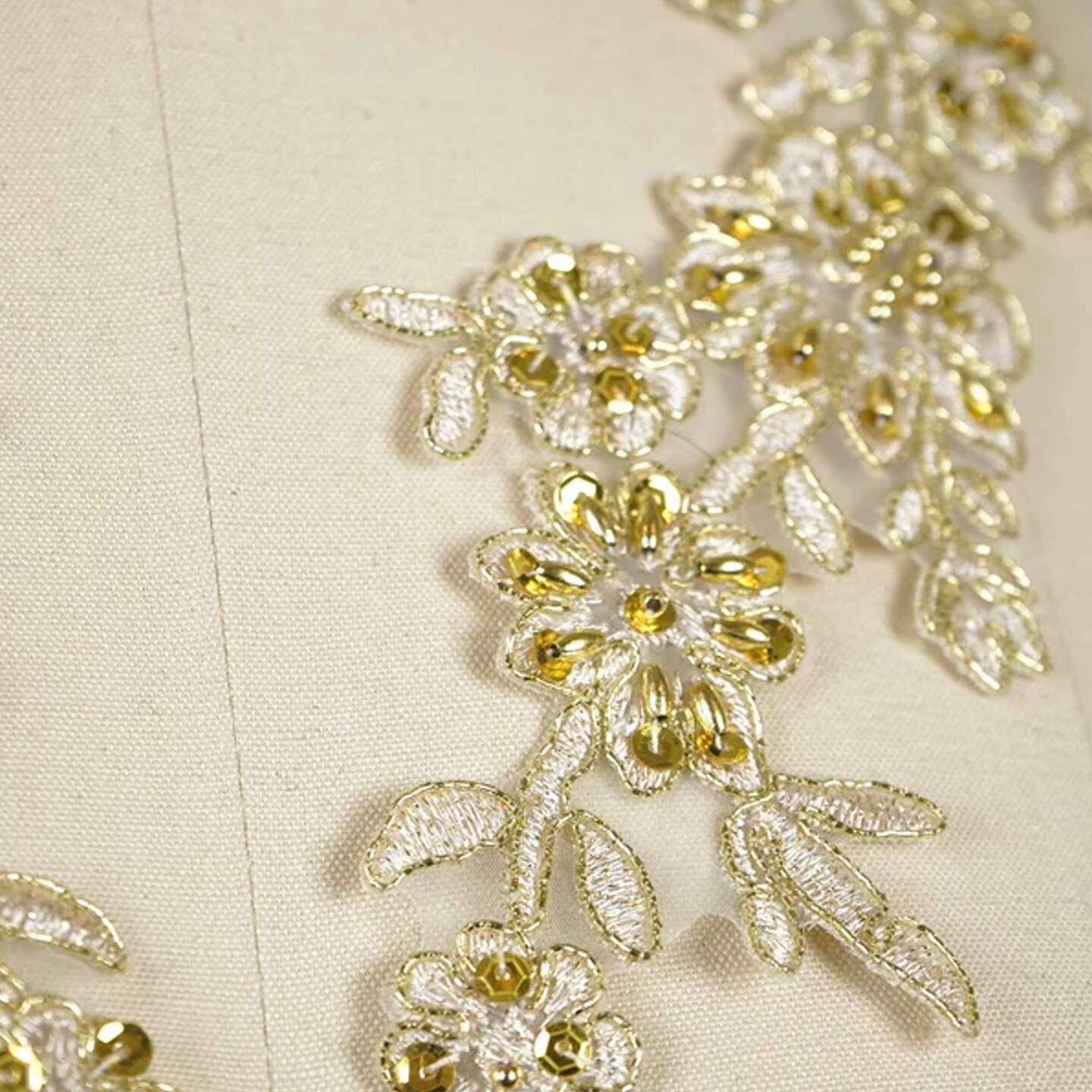 2 Pieces 10" Beaded Sequin Applique Pair for Dance Costumes and Dresses Gold Color