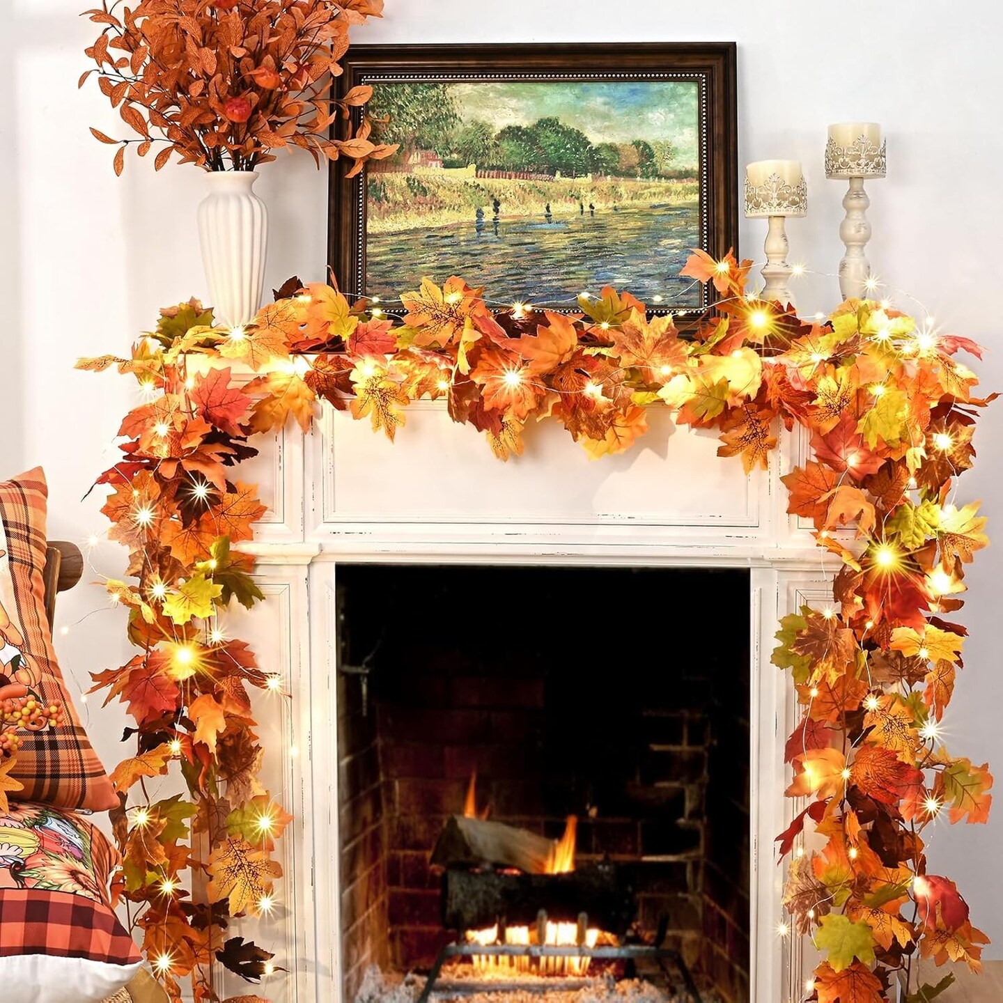 3Pcs Fall Garland with Lights - 17Ft