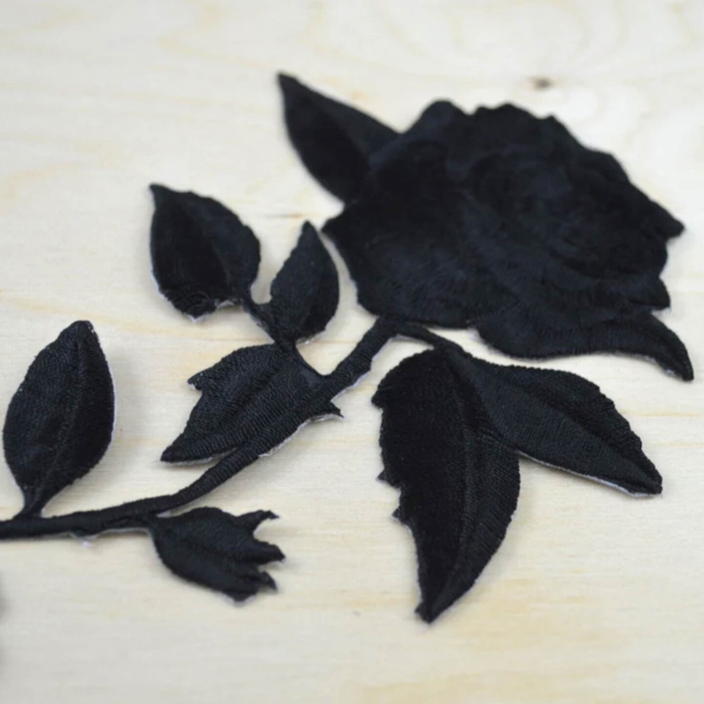 Black Rose Flower Patch Set of 2 Embroidered Iron On Appliques Large 9 x 3 Inch