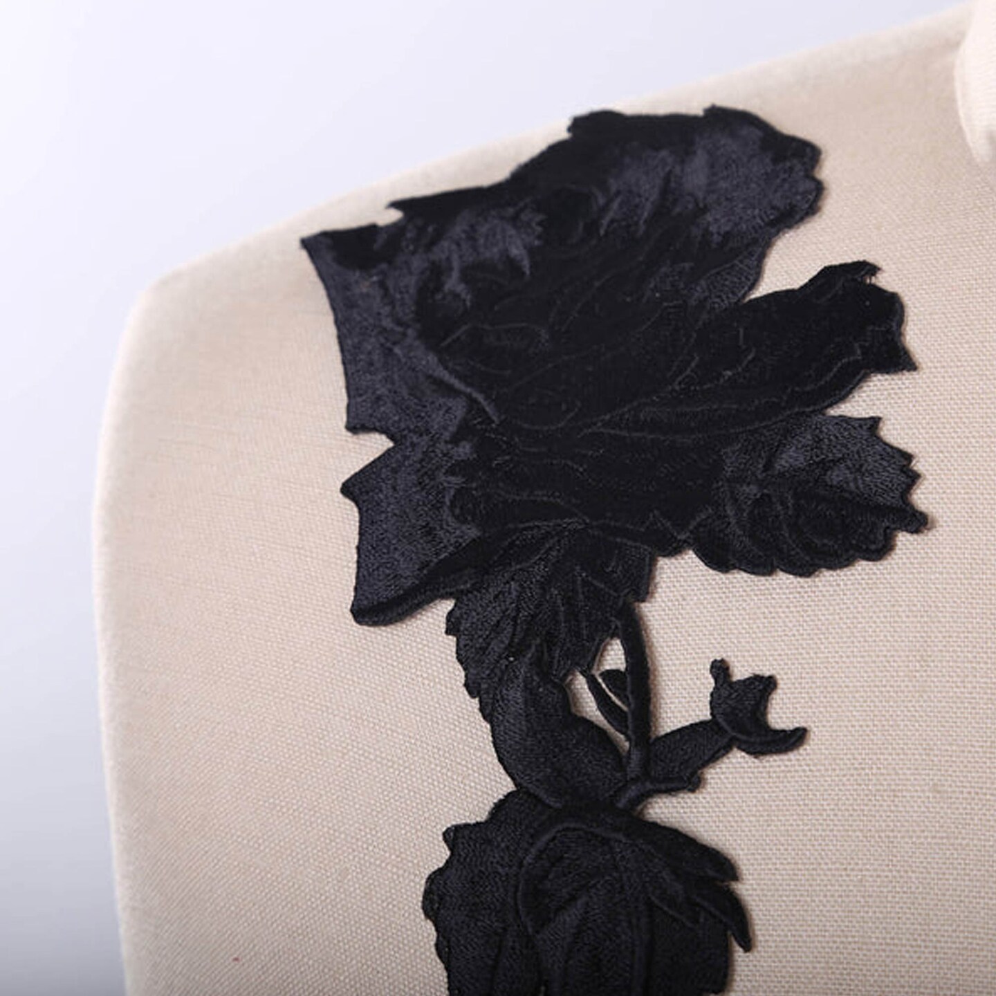 2 Pieces Embroidered Rose Flower Patches Iron On for Jackets Bags Jeans Decor Black Color