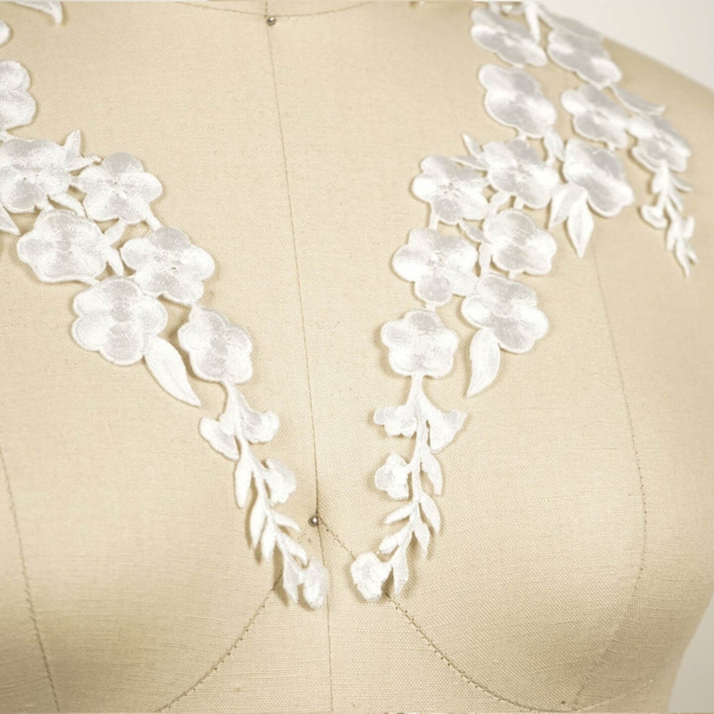 Elegant White Embroidery Flower Iron On Patch Pair for Clothing and Crafts