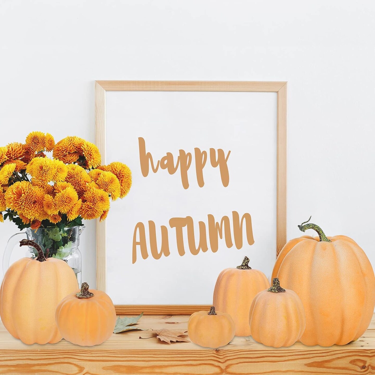 7 Pcs Assorted Size Fall Pumpkins Table Display (Light Orange)