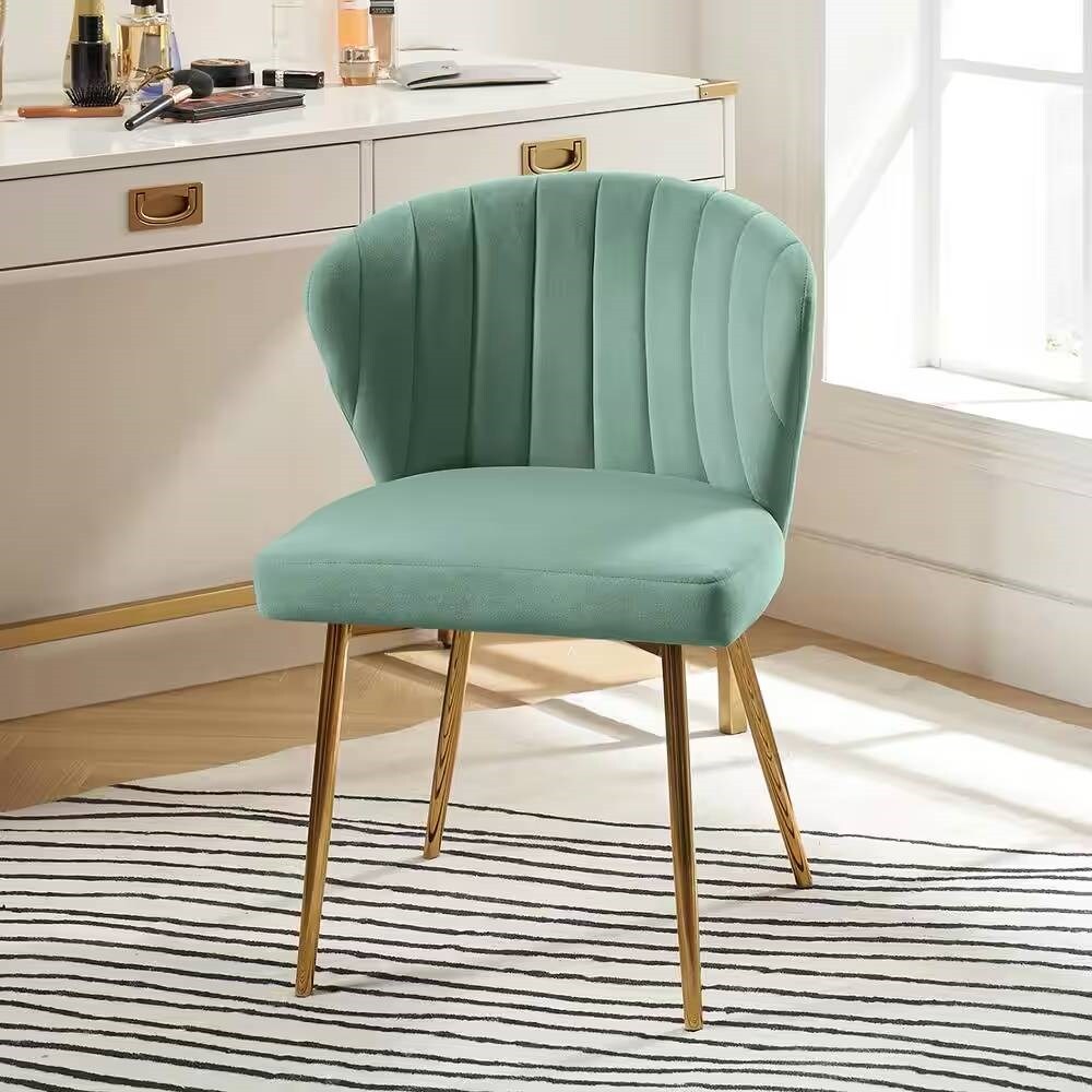 Velvet Upholstered Wingback Armless Side Chair with Gold Metal Legs for Living Room or Dining