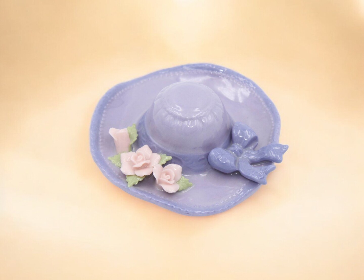 Ceramic Purple Hat with Rose Flowers Figurine, Home Decor, Gift for Her, Gift for Mom