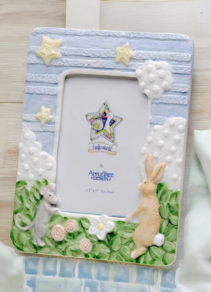 Ceramic Baby Photo Frame for 3.5&#x22; x 5&#x22; Photo, Baby Shower Gift, Home Decor, Nursery Room Decor, Gift for New Parents