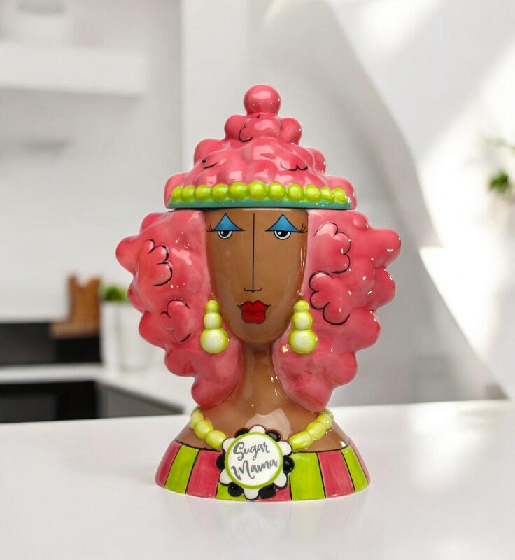 Ceramic Dollymama African American Pink Hair Cookie Jar, Kitchen