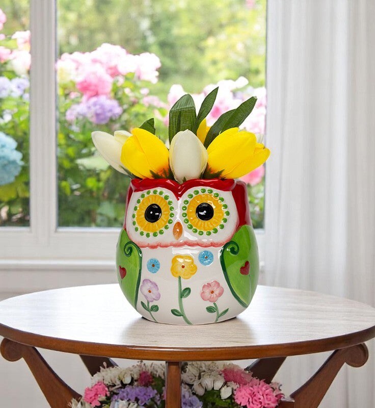 Ceramic Owl Flower Planter (Flowers NOT Included), Gift for Her, Owl Lover Gift