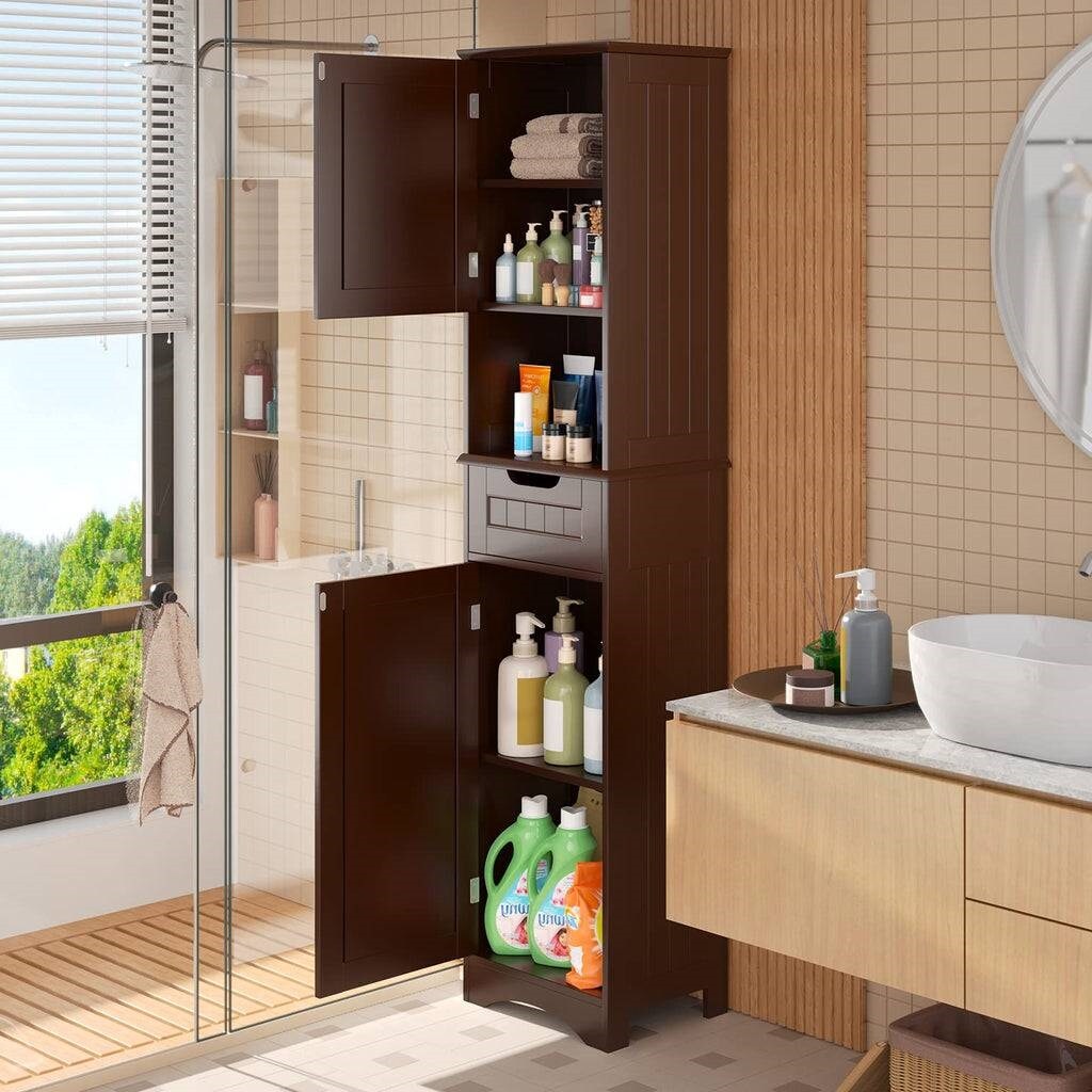 Freestanding Bathroom Storage Tower with Drawer and Adjustable Shelves for Kitchen or Living Room