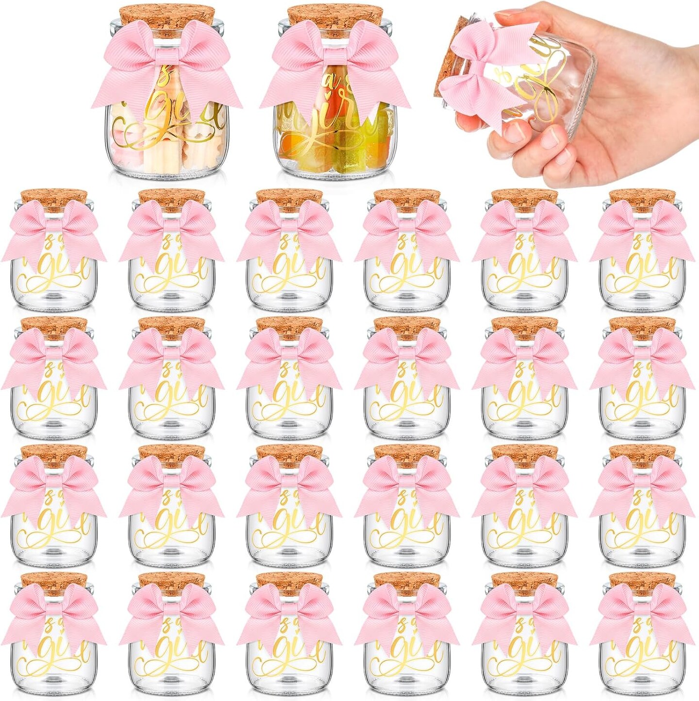 24 Sets Baby Shower Favors for Guests Glass Baby Shower Bottles 100 ml Milk Jar with Ribbons and Stickers Decorations