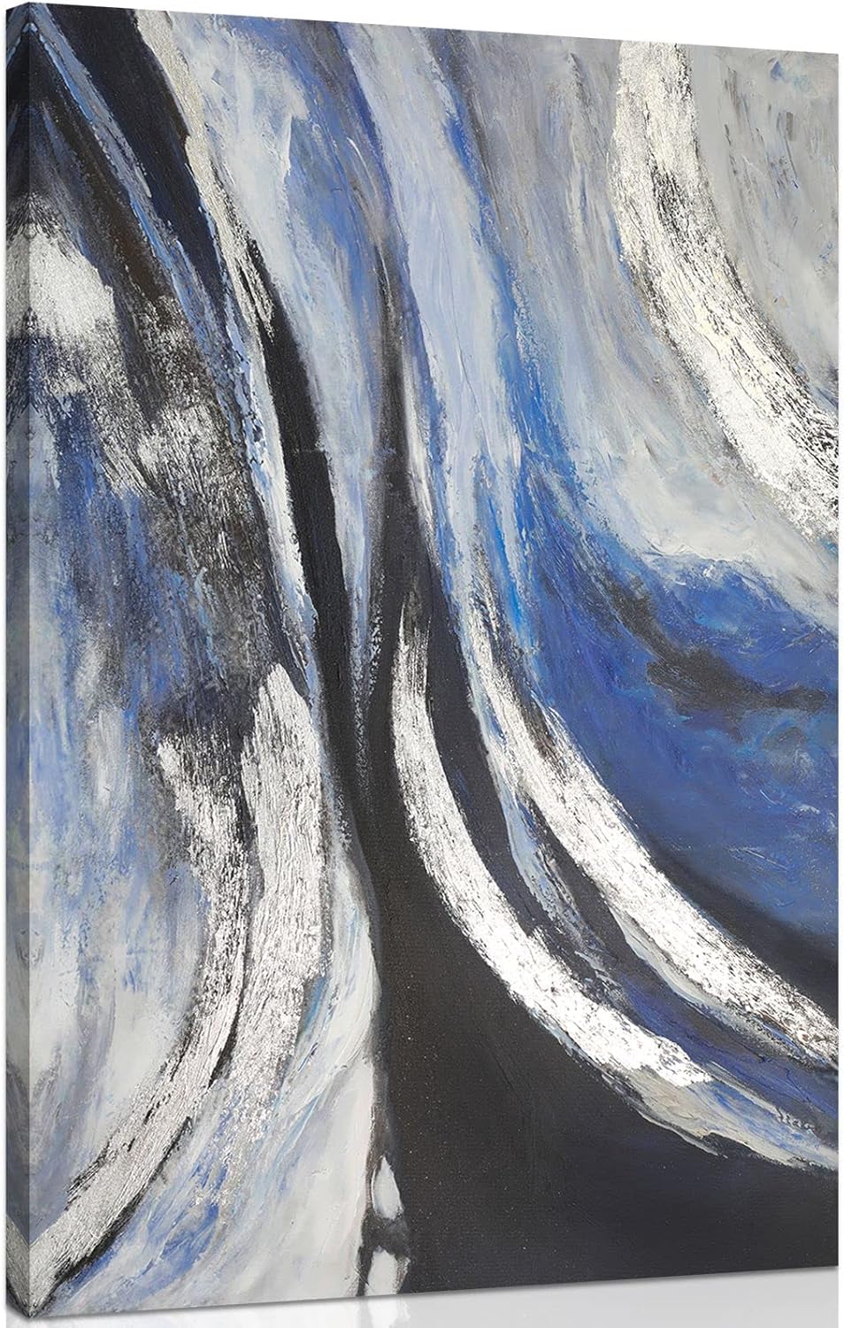 Blue Abstract Canvas Wall Art - Sea Wave Painting Textured Picture