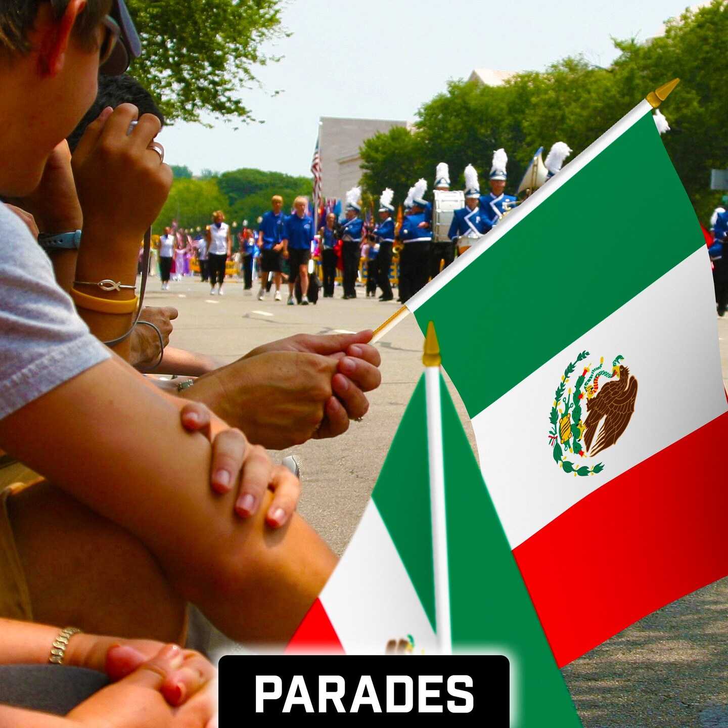 G128 12 Pack Handheld Mexico Mexican Stick Flags | 12x18 In | Printed 150D Polyester, Country Flag, Solid Wooden Stick, Spear Gold Tip