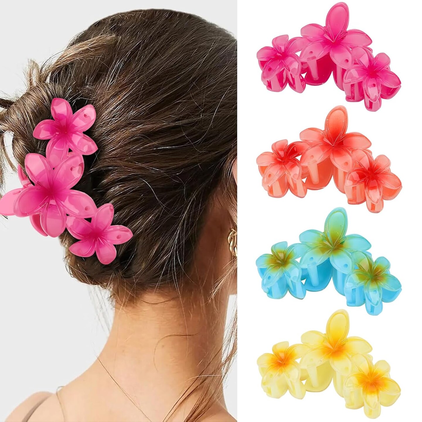 4PCS Glossy Hawaiian Flower Hair Claw Clips (Style A)